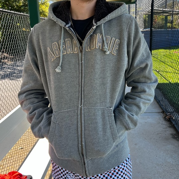 NEW ABERCROMBIE WOLF JAW FAUX FUR JACKET WINTER MEN GREY WARM SHERPA SWEATSHIRT - Picture 4 of 14